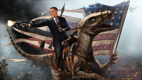 Obama-Riding-a-Velociraptor