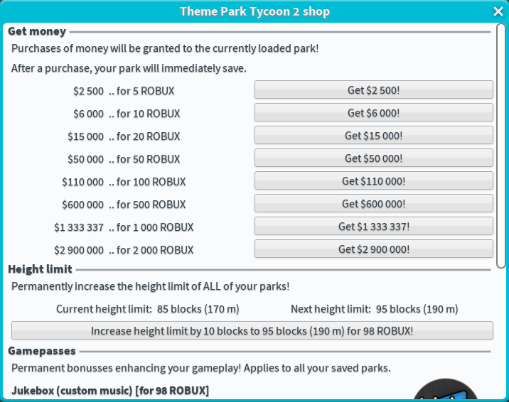 Shop Theme Park Tycoon 2 Wikia Fandom Powered By Wikia - hoq much money is 900 000 robux