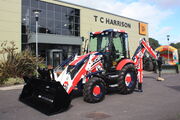 JCB 3CX in Union Jack livery outside TC Harrison JCB - IMG 9843