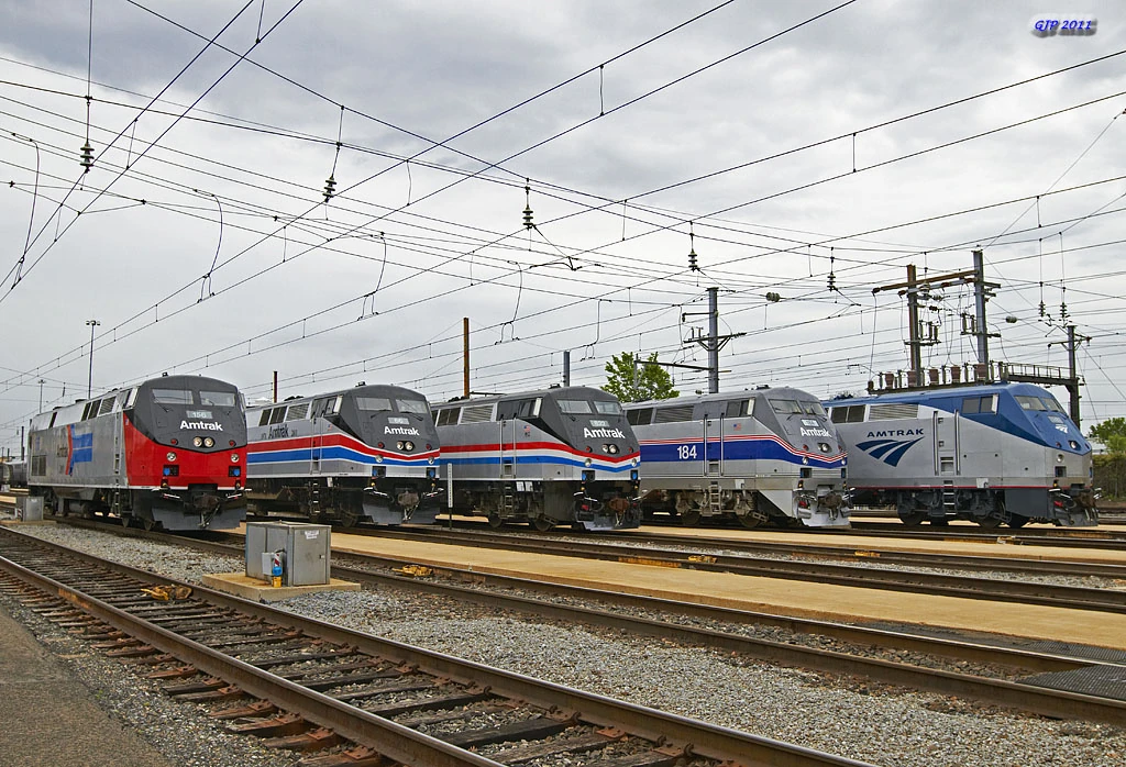 Image All 4 Amtrak Heritage Units (With standard P42 with current