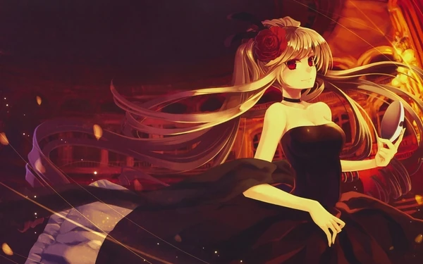 Image Blondes Dress Flowers Long Hair Feathers Red Eyes Masks