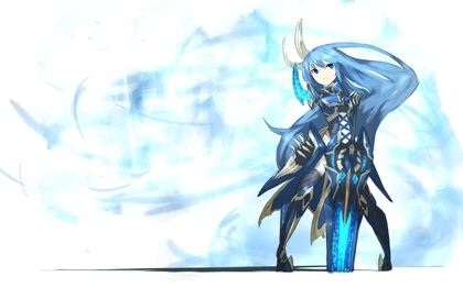 Image Long Hair Weapons Blue Hair Armor Anime Girls Swords