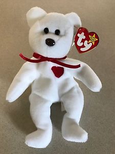 white beanie baby with red heart value