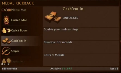 Cash'em In Menu Selection