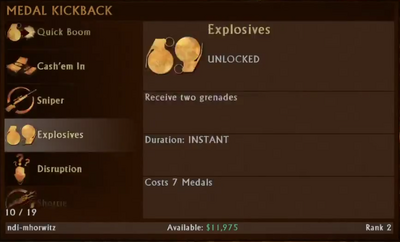 Explosives Selection Menu