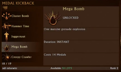 Mega Bomb Selection Menu