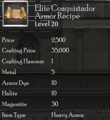 Elite Conquistador Armor Rec