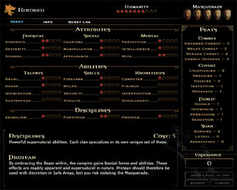 Character Sheet Vampire The Masquerade Bloodlines Wiki