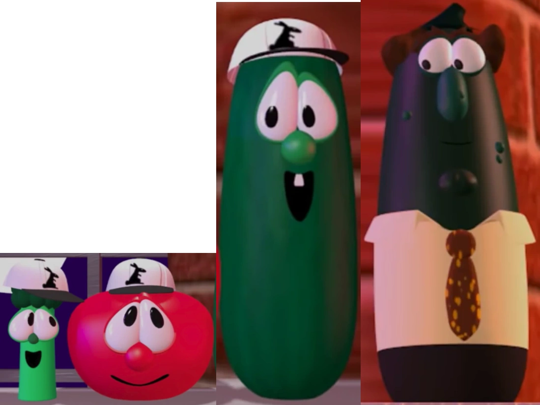 Junior Asparagus As Shack Bob the Tomato As Rack Larry the Cucumber As
