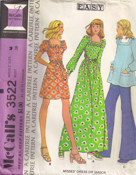 C1973 3522 McCalls Smock Dress