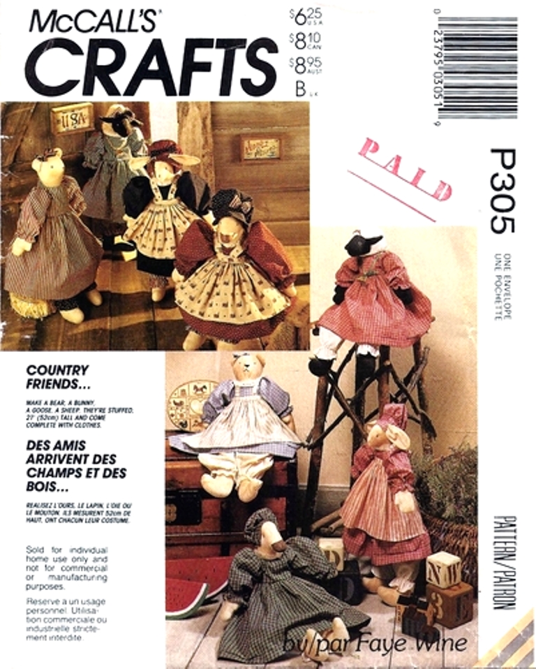 McCall/'s 4089 20/" Country Friends /& Clothes Pattern