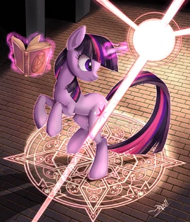 411166 safe solo twilight sparkle magic book glowing horn magic circle artist-colon-ponykillerx