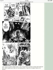 Kenshiro in a fallen,coma like state using his GOW spirit to ward off kaiohs demonic ki 