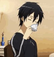 Kirito sipping tea 