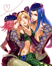 Male and female Anasui with Jolyne