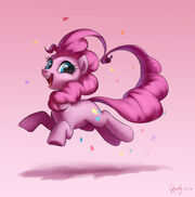 1673006 safe artist-colon-luciferamon pinkie pie confetti cute diapinkes earth pony female gradient background happy jumping looking at you mare open -1-
