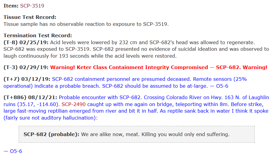 SCP-682 VS SCP-3519 based on Experiment Logs by Dr Gears: https