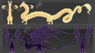 V6 God of Light and Darkness' dragon forms concept art