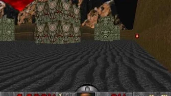 Player outruns rocket in Doom