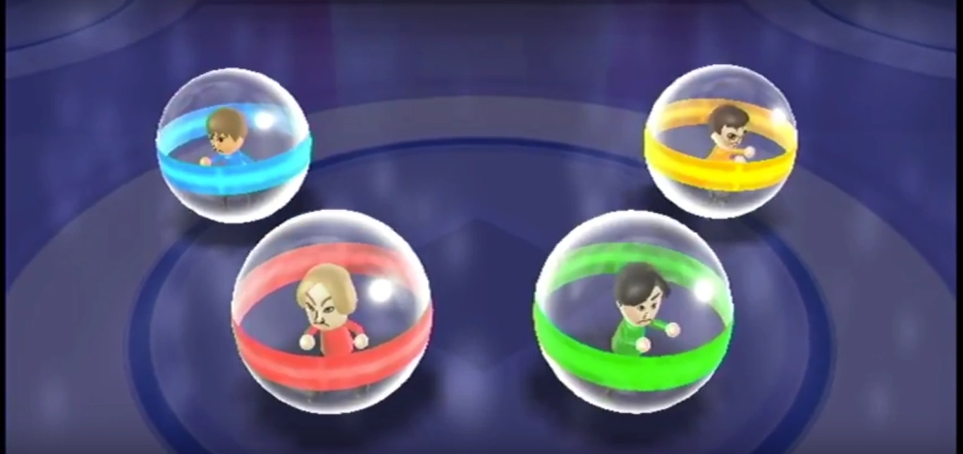 Image Eddy, Takumi, and Asami participating in Crash Balls in Wii
