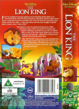 Image - The Lion King (UK VHS 1995) Back cover and spine.png | Walt ...