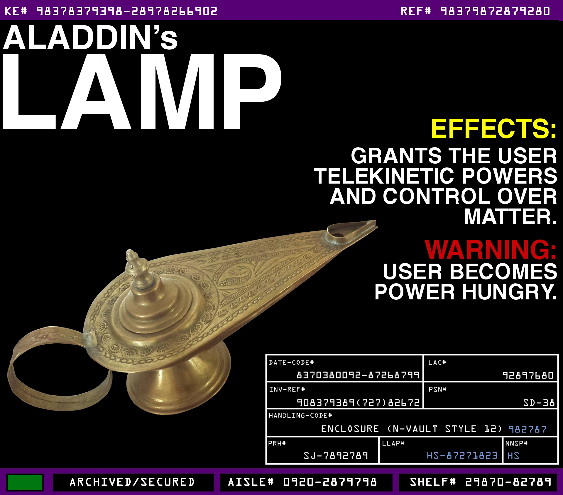 Image Aladdin's Lamp (CARD1).png Warehouse 13 Artifact Database Wiki FANDOM powered by Wikia
