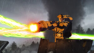 Eric Wells using a Portable Heat Ray Cannon.