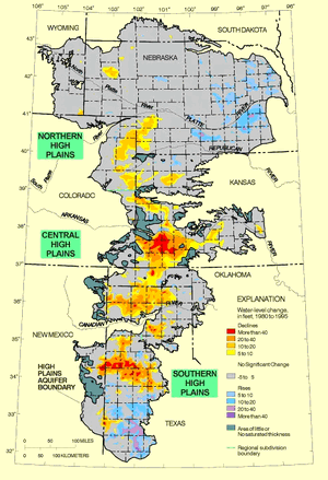 Ogallala changes in feet 1980-1995 USGS