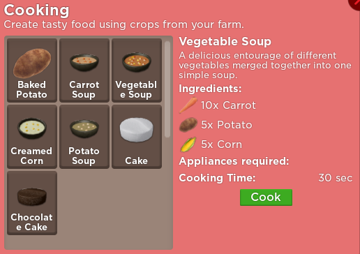 Cooking Welcome To Farmtown Wiki Fandom - roblox how to create food