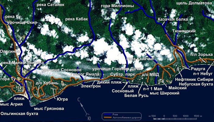 Карта черноморского побережья туапсинский район