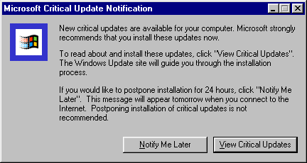 Windows 98 - Critical Update Notification