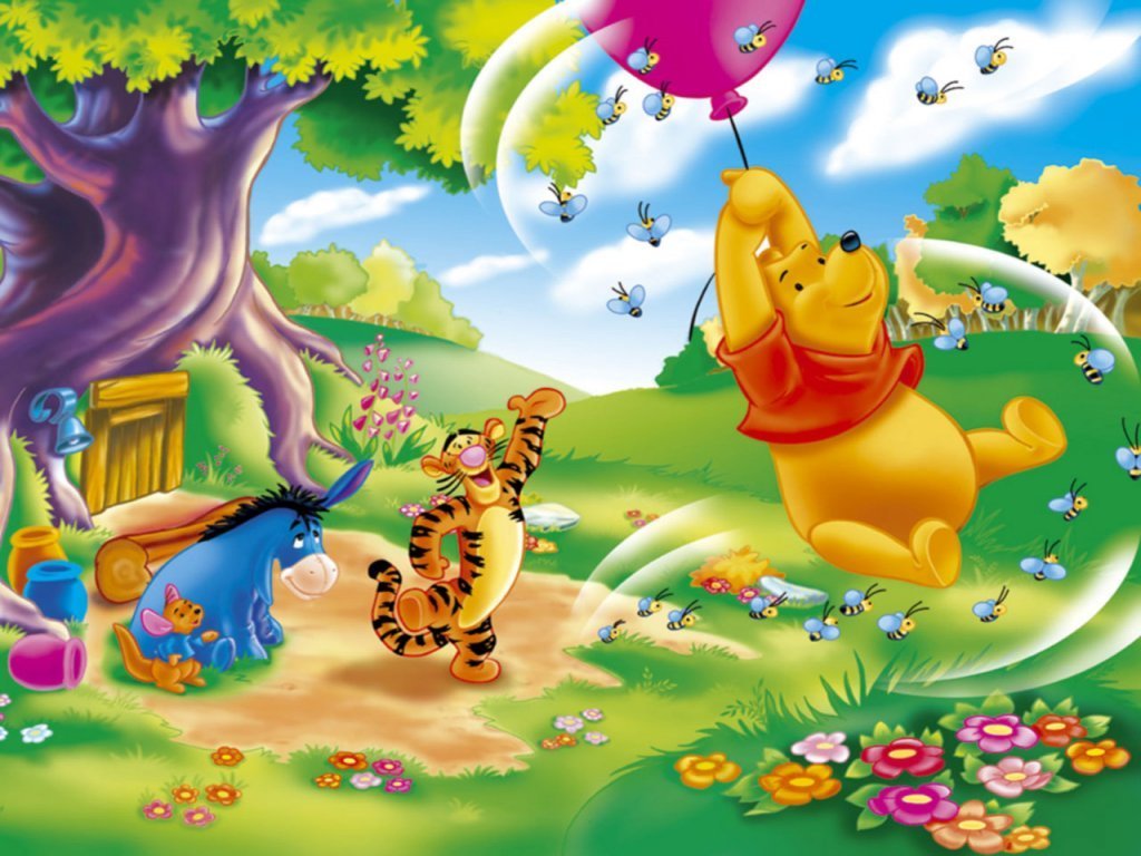 Image Pooh  Wallpaper  Pooh  Riding Balloon jpg 