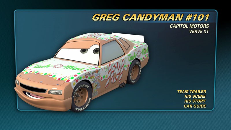 greg candyman pixar cars