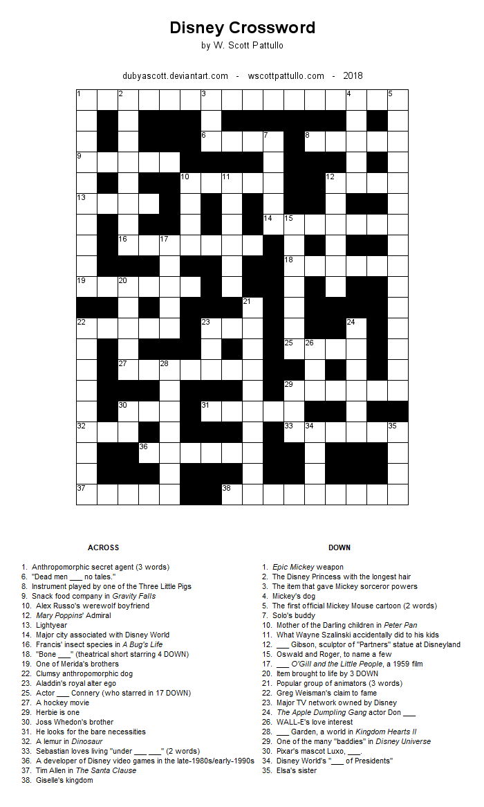 Disney Crossword Puzzles Printable Disney Crossword Puzzles Printable