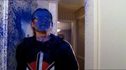 Richard Langly is sprayed blue