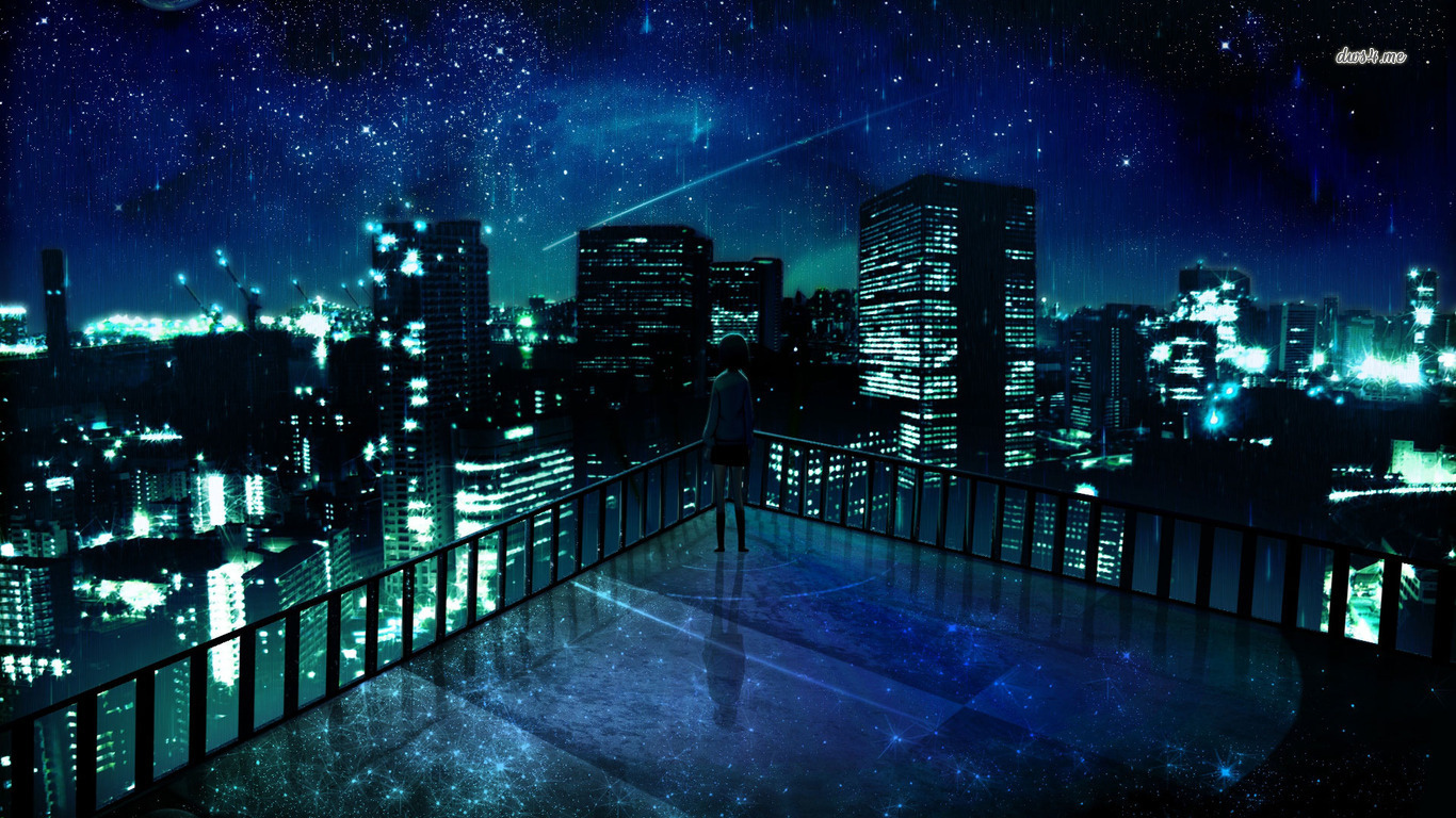 Image Girl Staring At The City At Night Wallpaper Anime