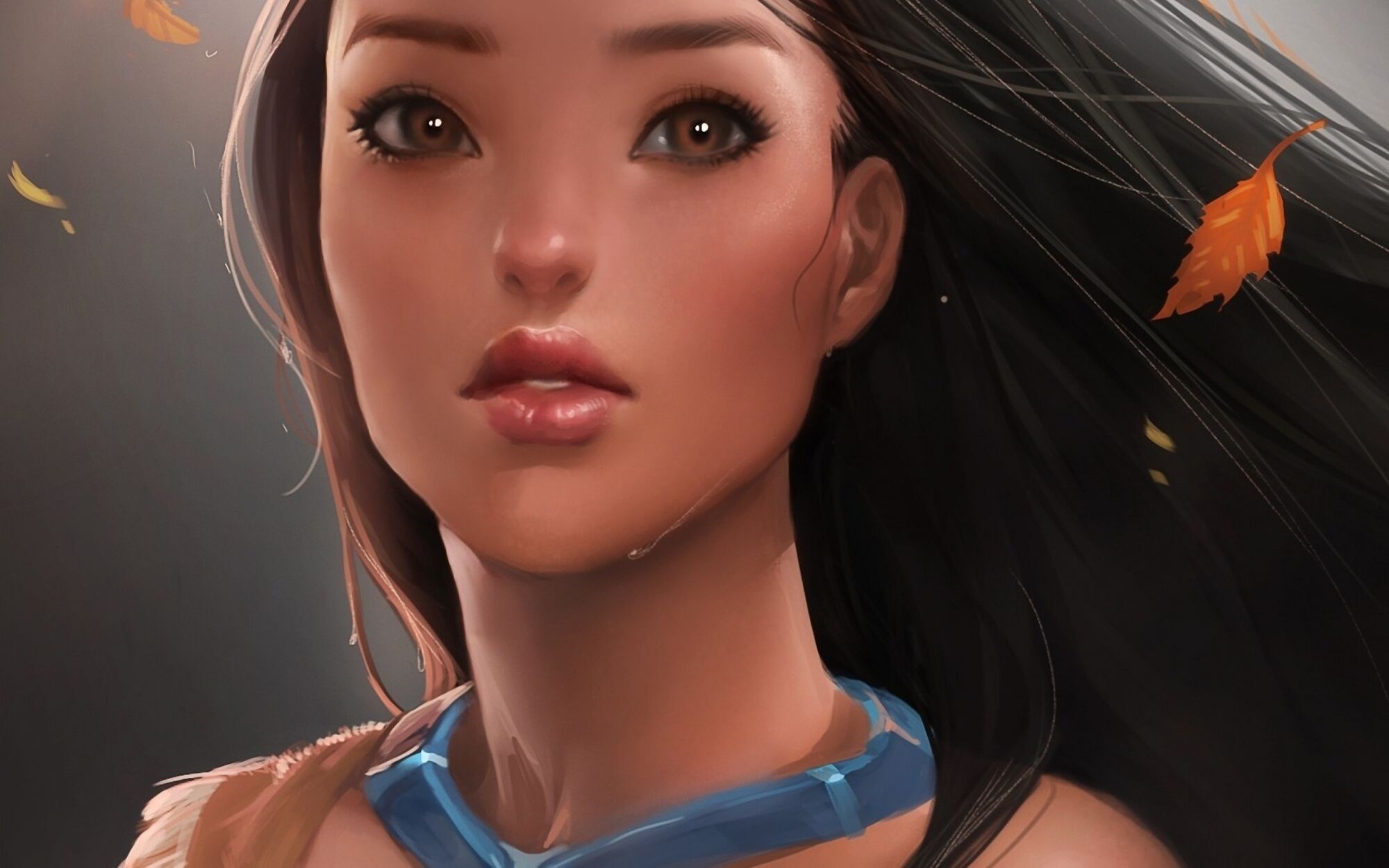 Image Brunettes women leaves pocahontas digital art Image Brunettes women leaves pocahontas digital art