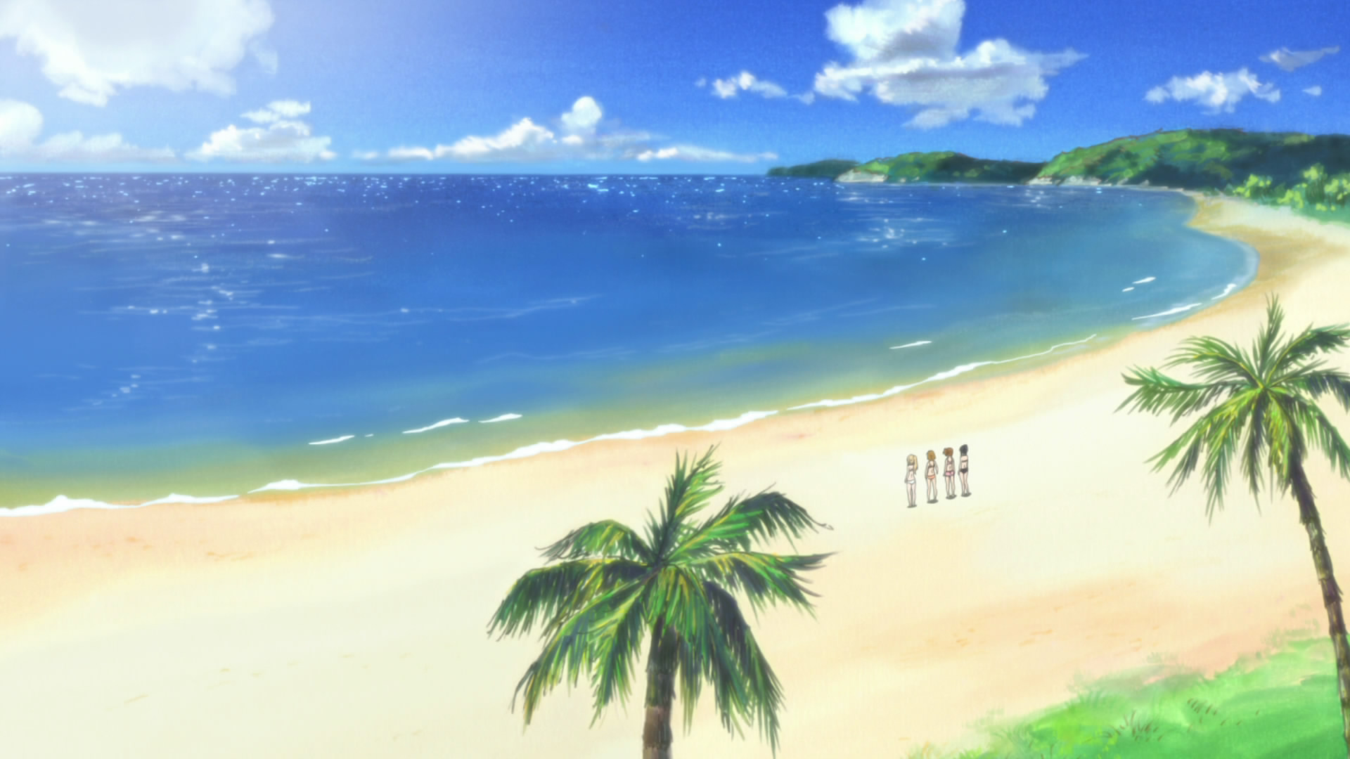 Пляж с пальмами аниме