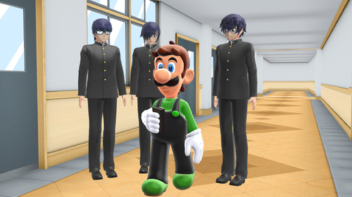 Luigi na korytarzu Akademi