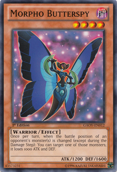 It's clear from this card that Butterspy's gameplay involves battle position and atk manipilation. 