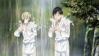 Double Yuri're under a waterfall
