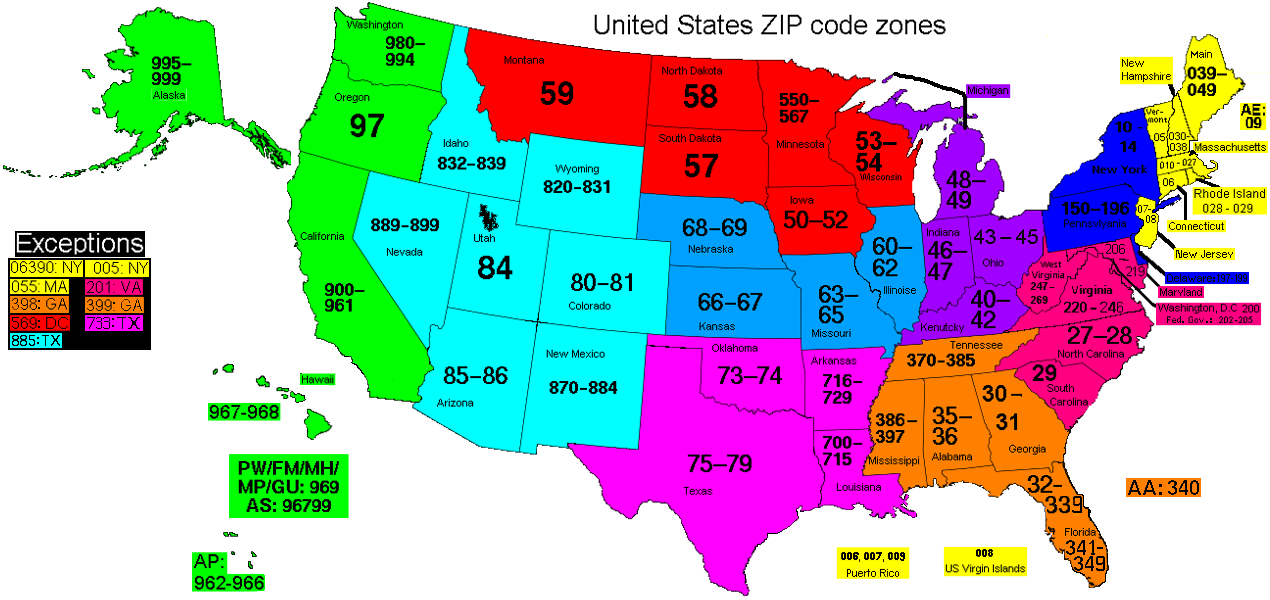 list of us zip codes and states
