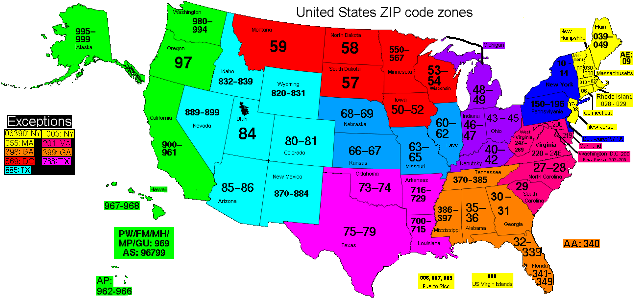 Printable Zip Code Map   Latest