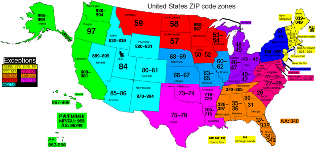 Image - US ZIP Code zones.png | Postal Codes Wiki | FANDOM powered by Wikia